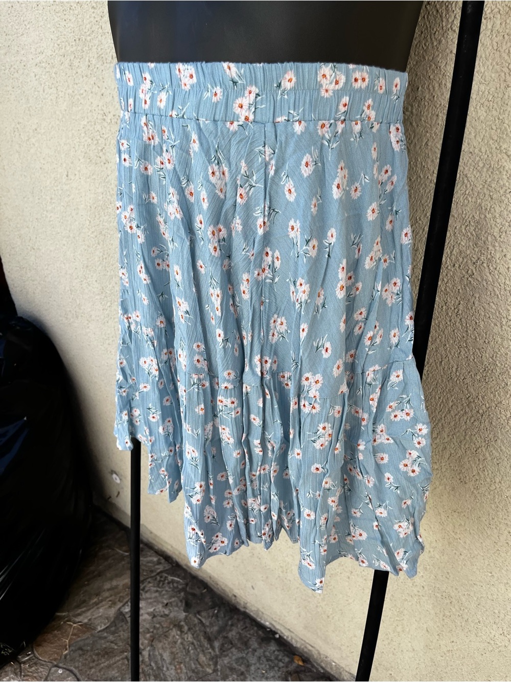 SHEIN Blue Floral Tiered Skater Skirt